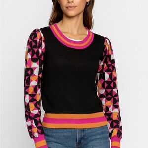 Fate Black Sweater with Pink and Orange Geometric Sleeves